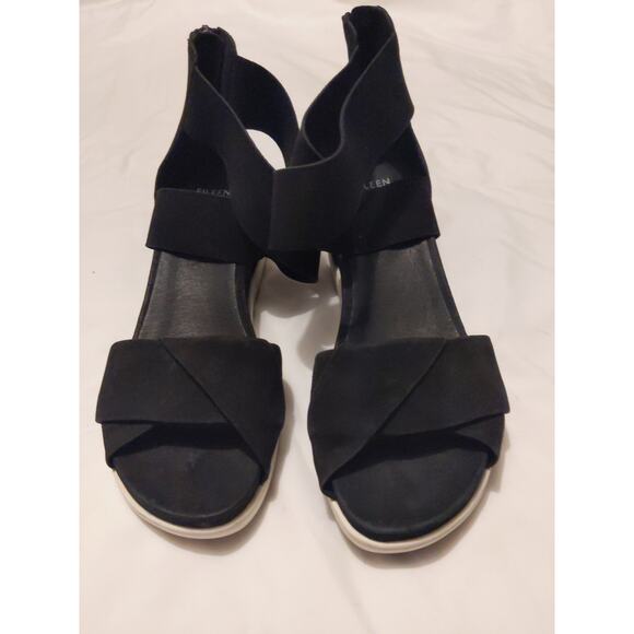 Eileen Fisher Women's 8.5 Black Sport Wedge Sandals Crossover Comfort NEW - Picture 7 of 11